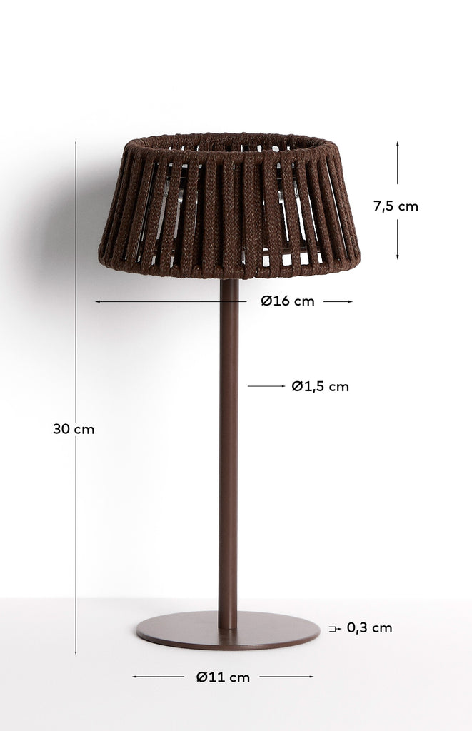 Solarna stona lampa Aldet za spoljašnje prostore od ravnog kanapa sa postoljem od metala, boja braon