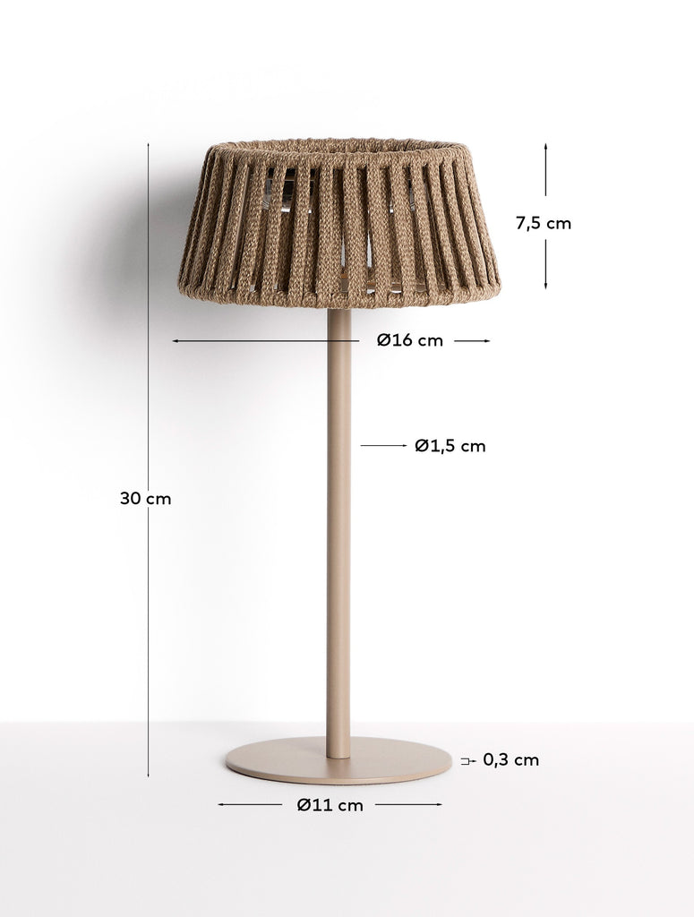 Solarna stona lampa Aldet za spoljašnje prostore od ravnog kanapa sa postoljem od metala, boja bež