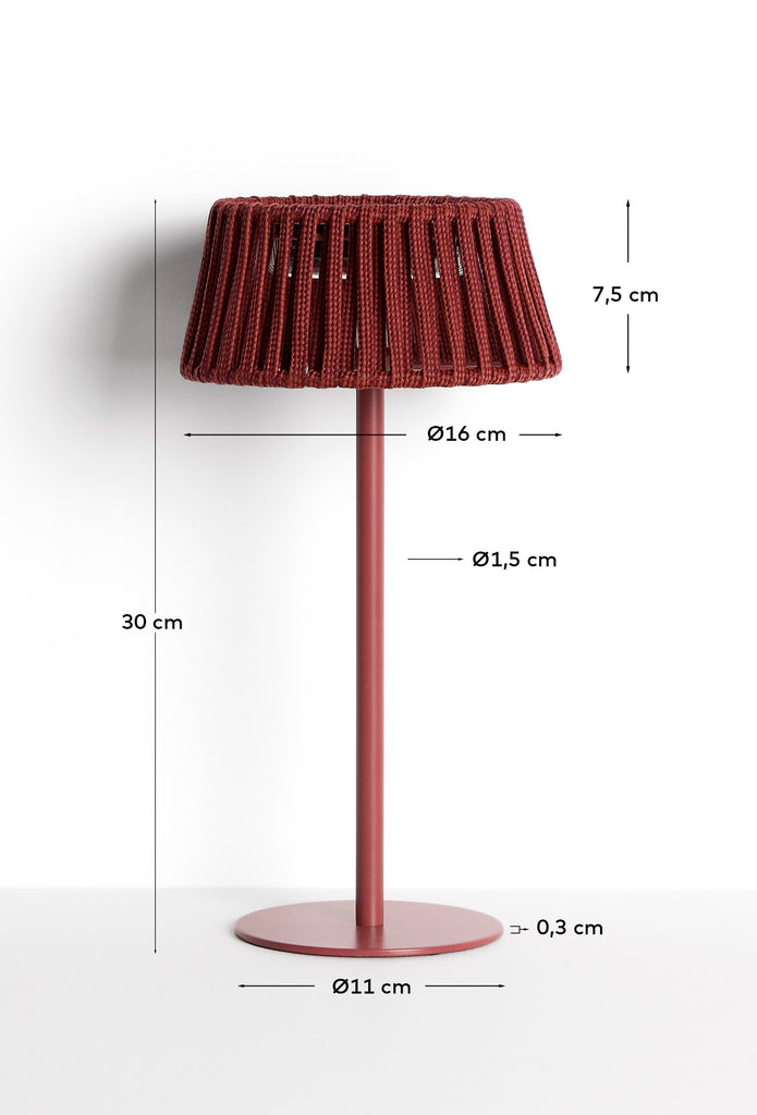 Solar table lamp Aldet for outdoor spaces made of flat cord with metal base, terracotta color