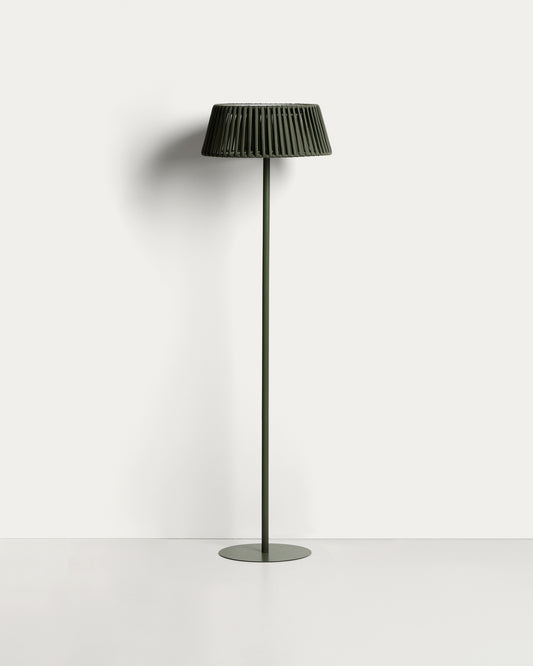 Aldet spoljna solarna podna lampa od zelenog pljosnatog kanapa sa metalnom bazom, Ø46cm