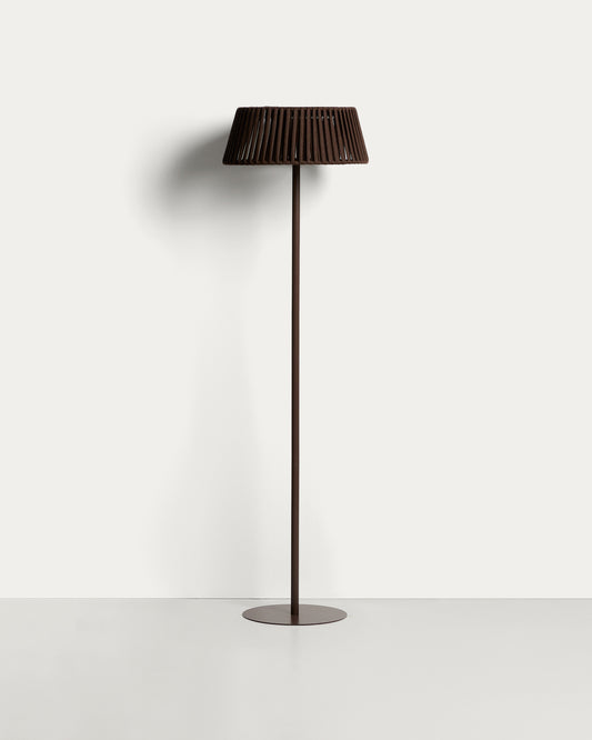 Aldet spoljna solarna podna lampa od braon pljosnatog kanapa sa metalnom bazom, Ø46cm