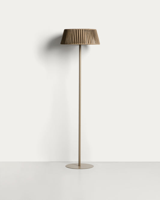 Aldet spoljna solarna podna lampa od bež pljosnatog kanapa sa metalnom bazom, Ø46cm