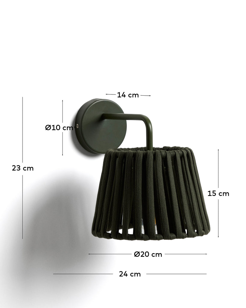 Zidna lampa za spoljašnje prostore Aldet od ravnog kanapa i metala, boja zelena