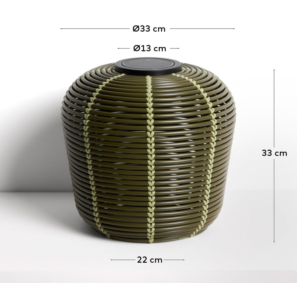 Solarna stolna lampa za spoljašnju upotrebu Garoina LED od sintetičkog ratana, zelena Ø35 cm