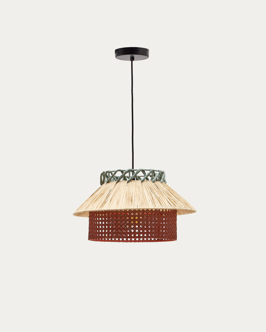 Plafonska lampa Pulmi rafija u prirodnoj, terakoti i plavoj boji, Ø 40 cm