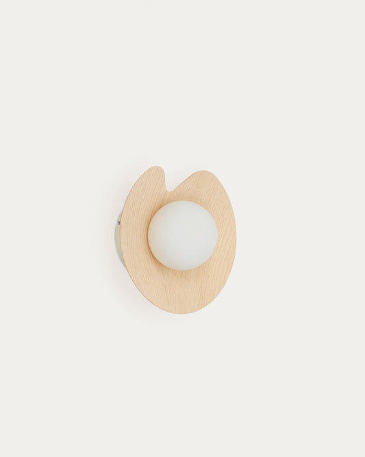 Wilara oak veneer wall-mounted light fixture with 1 smoked glass ball