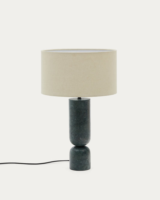 Stona lampa Vex od zelenog mermera sa sivim platnenim abažurom