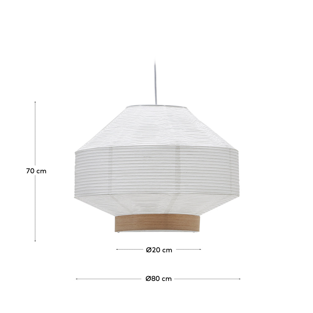 Hila plafonska lampa paravan od belog papira sa furnirom od prirodnog drveta Ø 80 cm