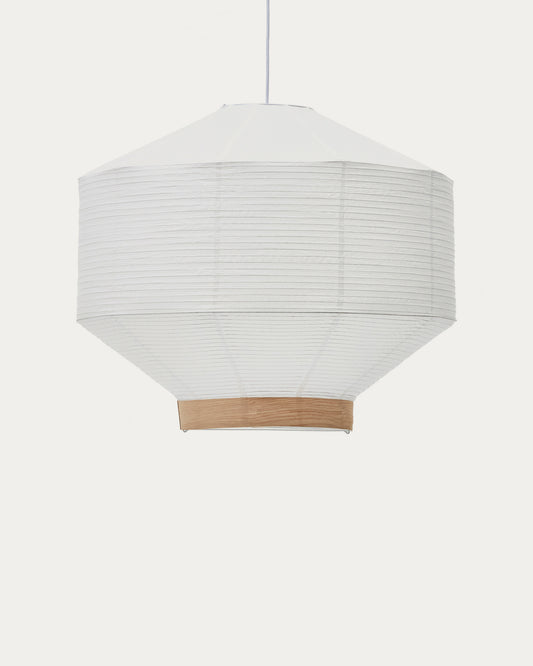 Hila abažur za plafonsku lampu od belog papira sa furnirom od prirodnog drveta, Ø 80 cm