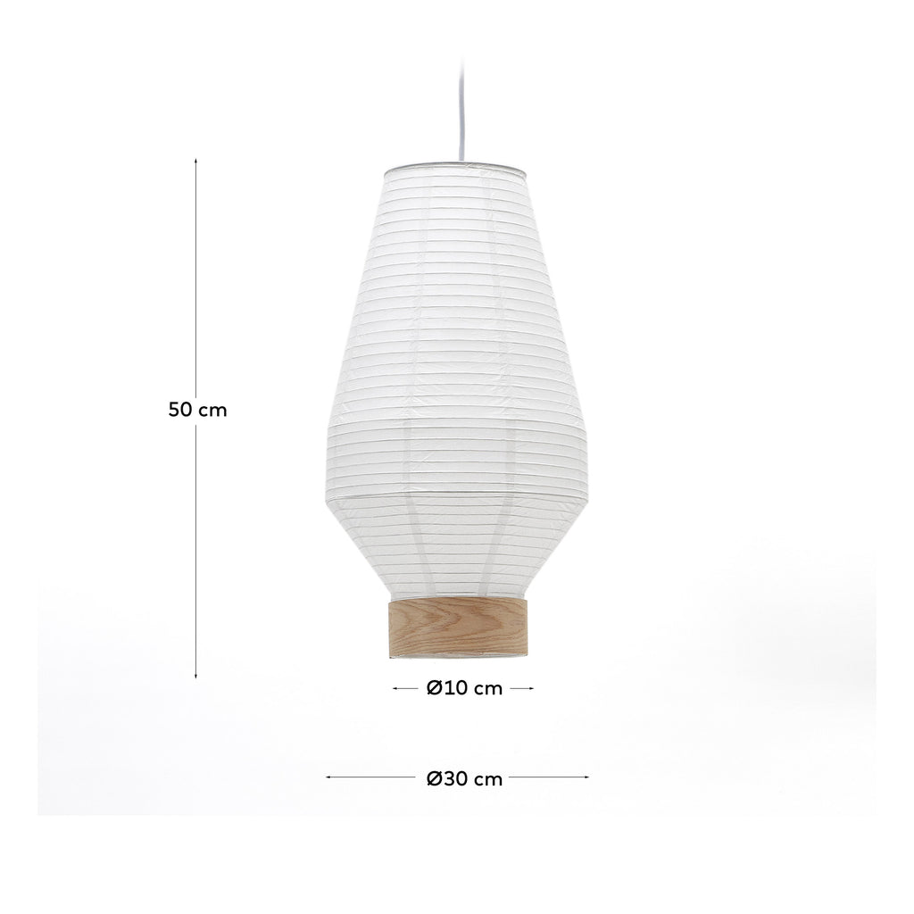 Hila ceiling lamp white paper screen with natural wood veneer Ø 30 cm