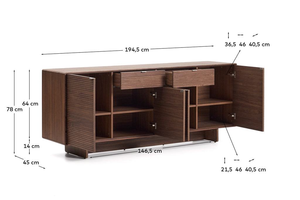 Norlen sideboard with 4 doors and 2 drawers in walnut veneer FSC Mix Credit 194.5 x 78 cm