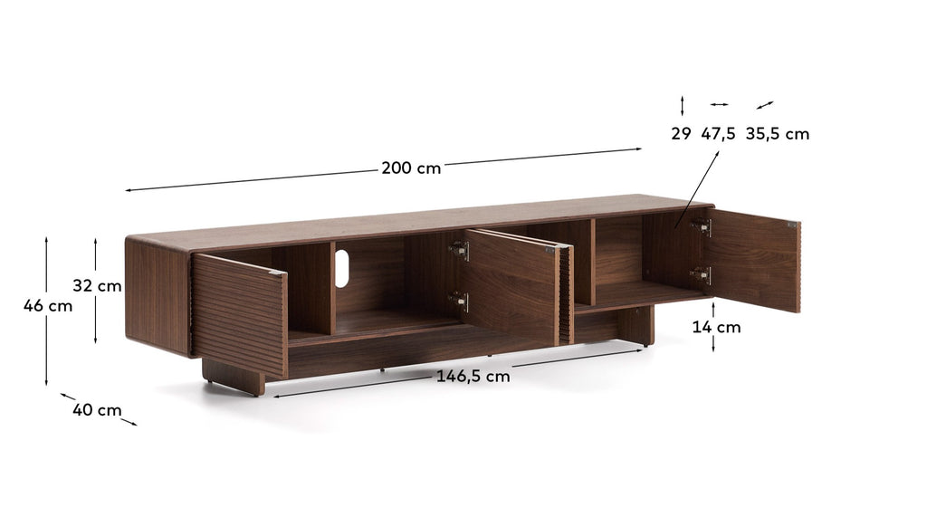 Norlen 4-door TV stand in walnut veneer FSC Mix Credit 200 x 46 cm