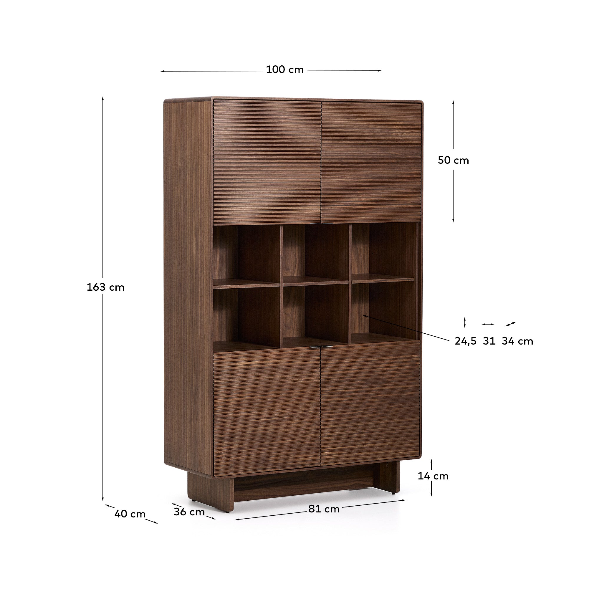 Norlen 4-door tall sideboard in walnut veneer FSC Mix Credit 100 x 163 cm