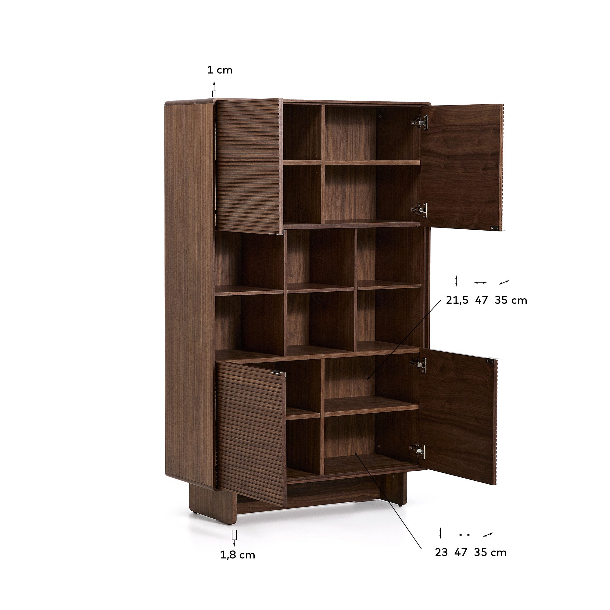 Norlen 4-door tall sideboard in walnut veneer FSC Mix Credit 100 x 163 cm