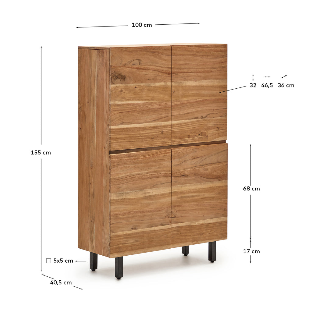 Uxue četvorosedna sideboard, 4 vrata, akacija drvo izbeljeno, crne čelične nogare, 100x155 cm