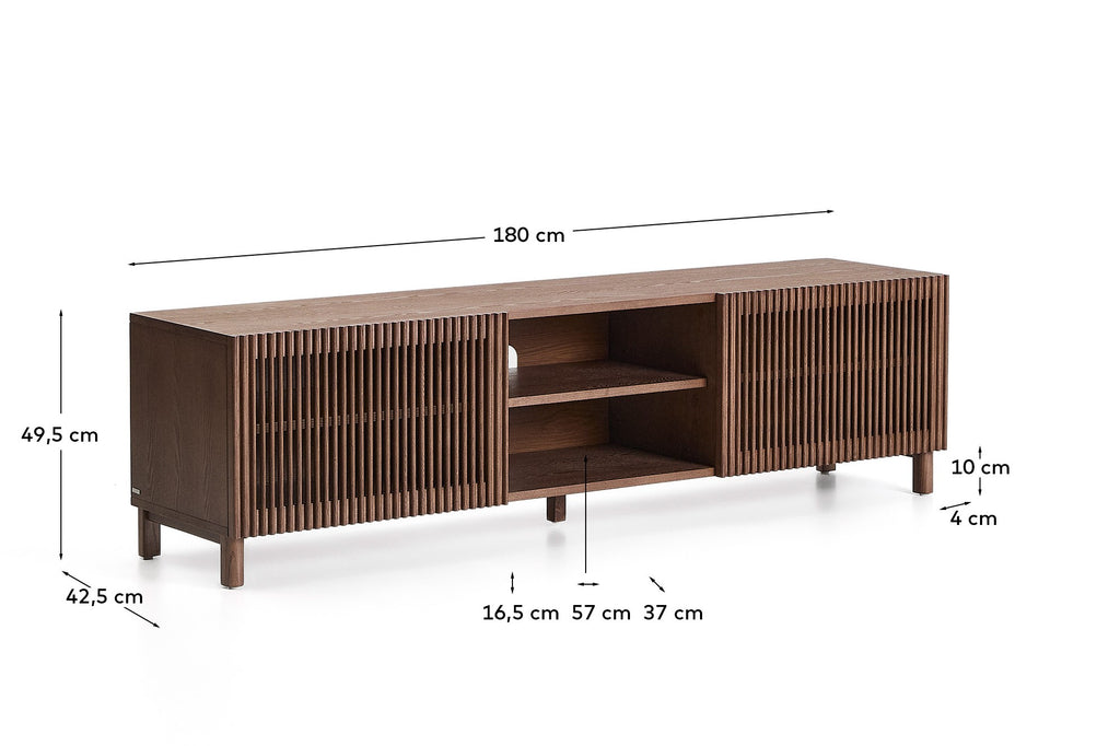 Beyla TV komoda, 2 vrata, jasenov furnir, nogare od jasena sa orah završetkom, 180x49,5 cm FSC 100%