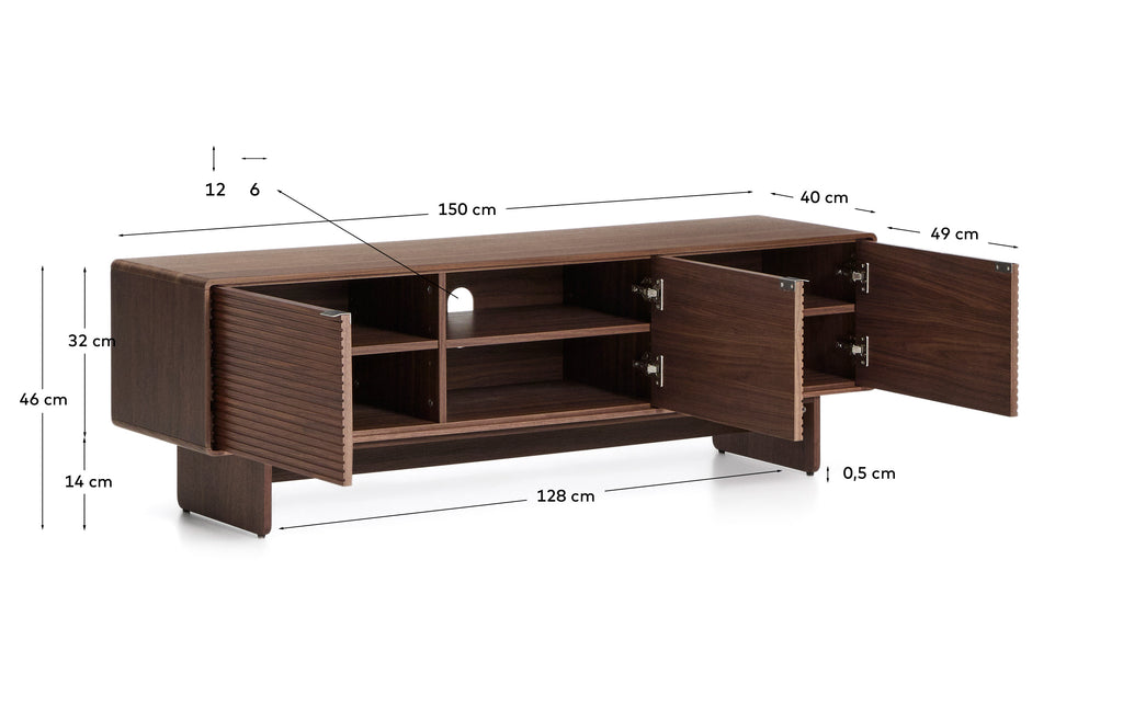 Norlen 3-seat TV cabinet with 3 doors in walnut veneer FSC Mix Credit 150 x 40 cm