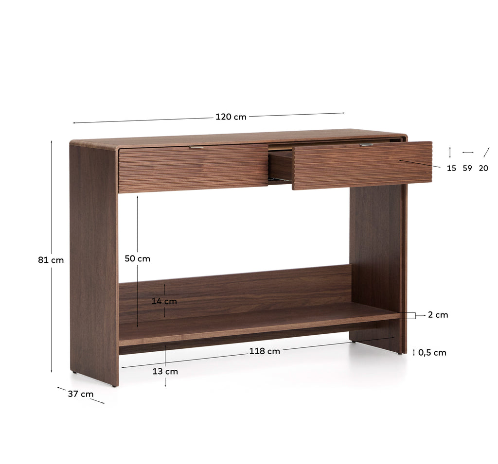 Norlen sideboard with 2 drawers and a shelf in walnut veneer FSC Mix Credit 120 x 81 cm