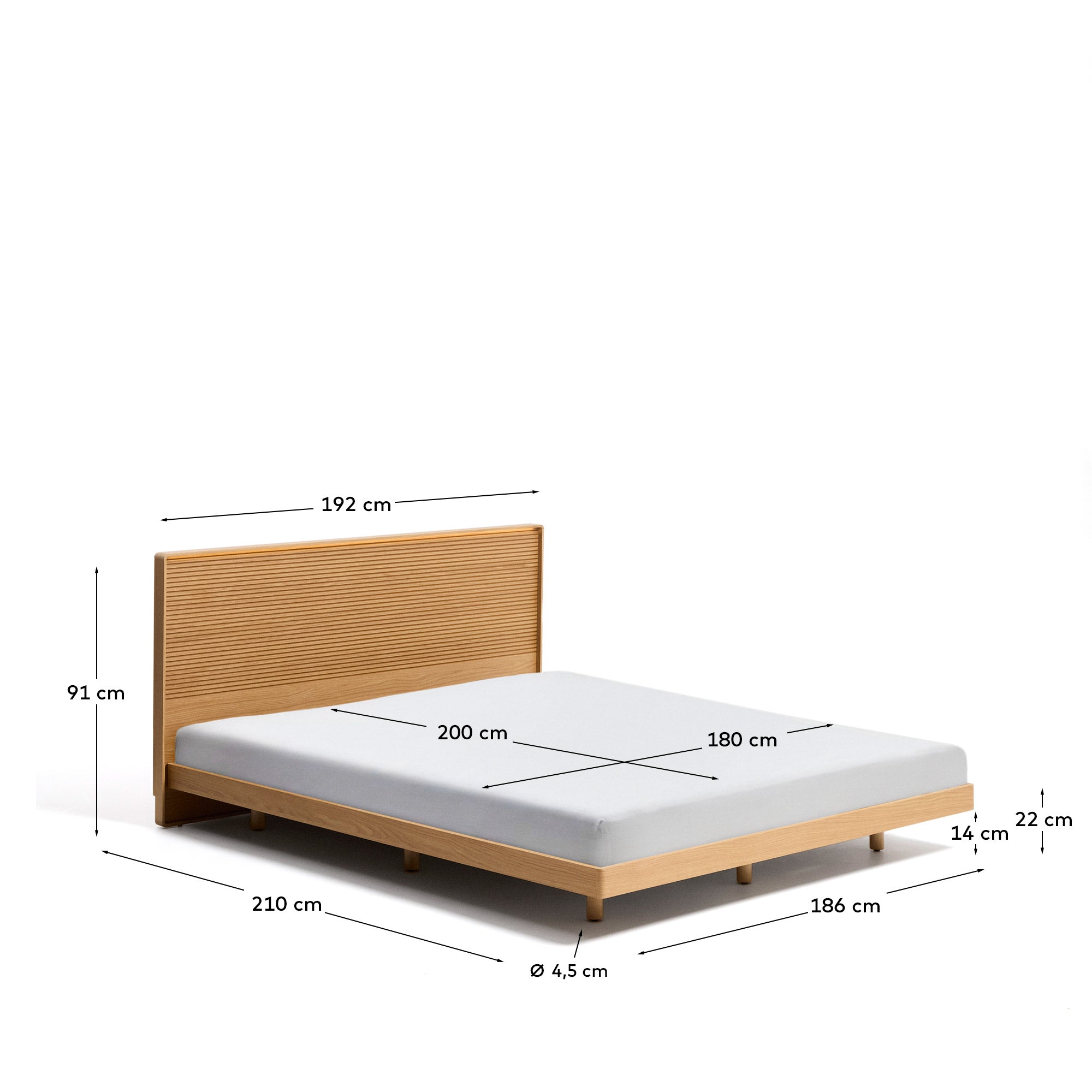 Krevet Norlen od furnira hrasta u prirodnoj nijansi sa LED svetlom za dušek 180 x 200 cm FSC Mix Credit