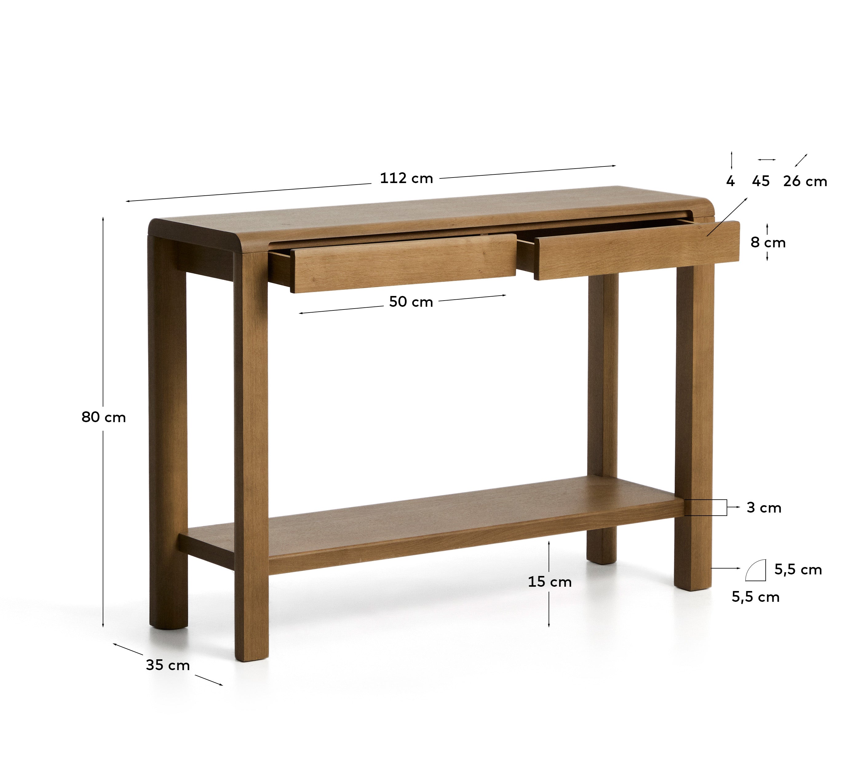 Arelida console table made of oak veneer and solid oak wood with light brown finish 112 x 80 cm FSC Mix Credit