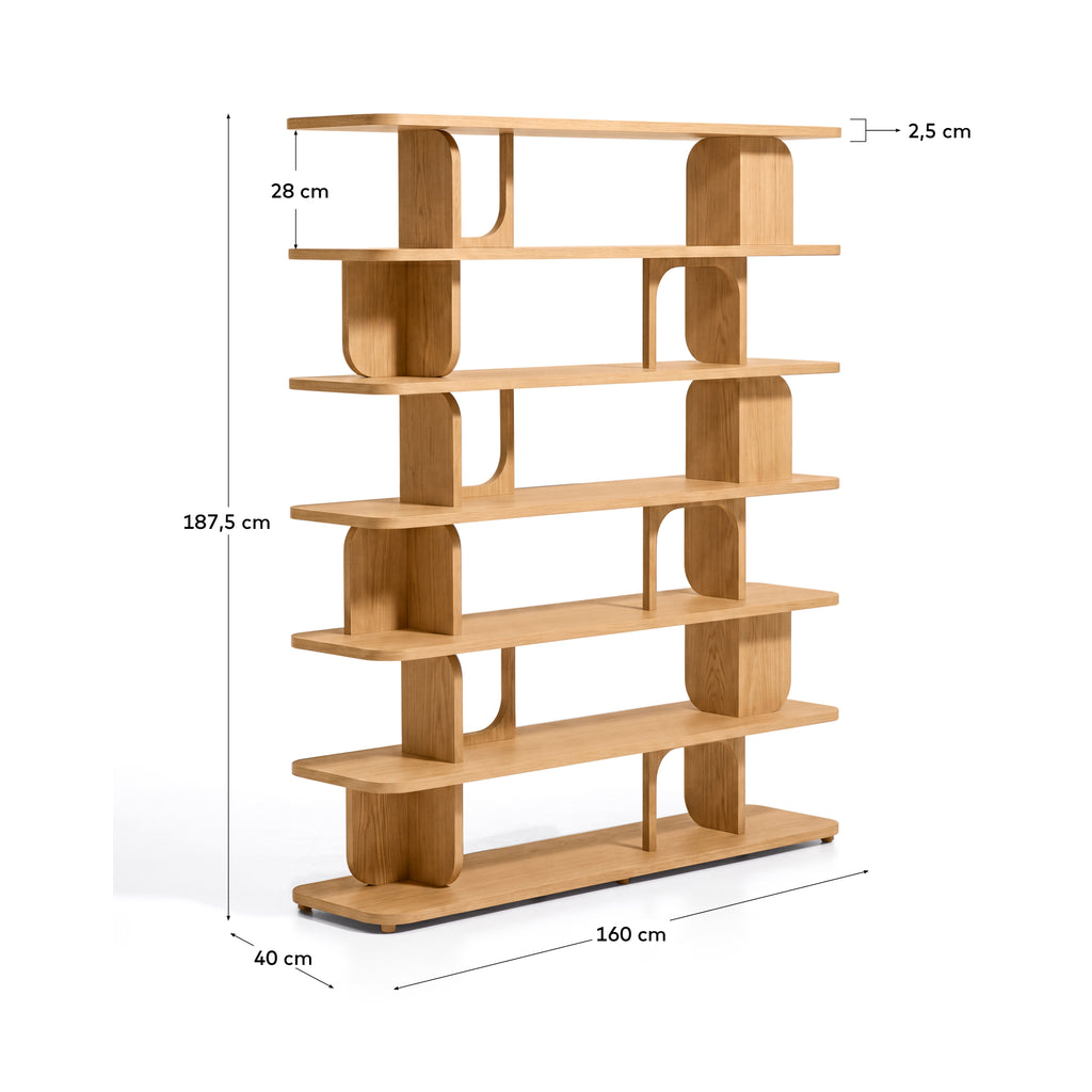 Aduma natural-coloured finish oak veneer shelving unit FSC 100% 160 x 187 cm