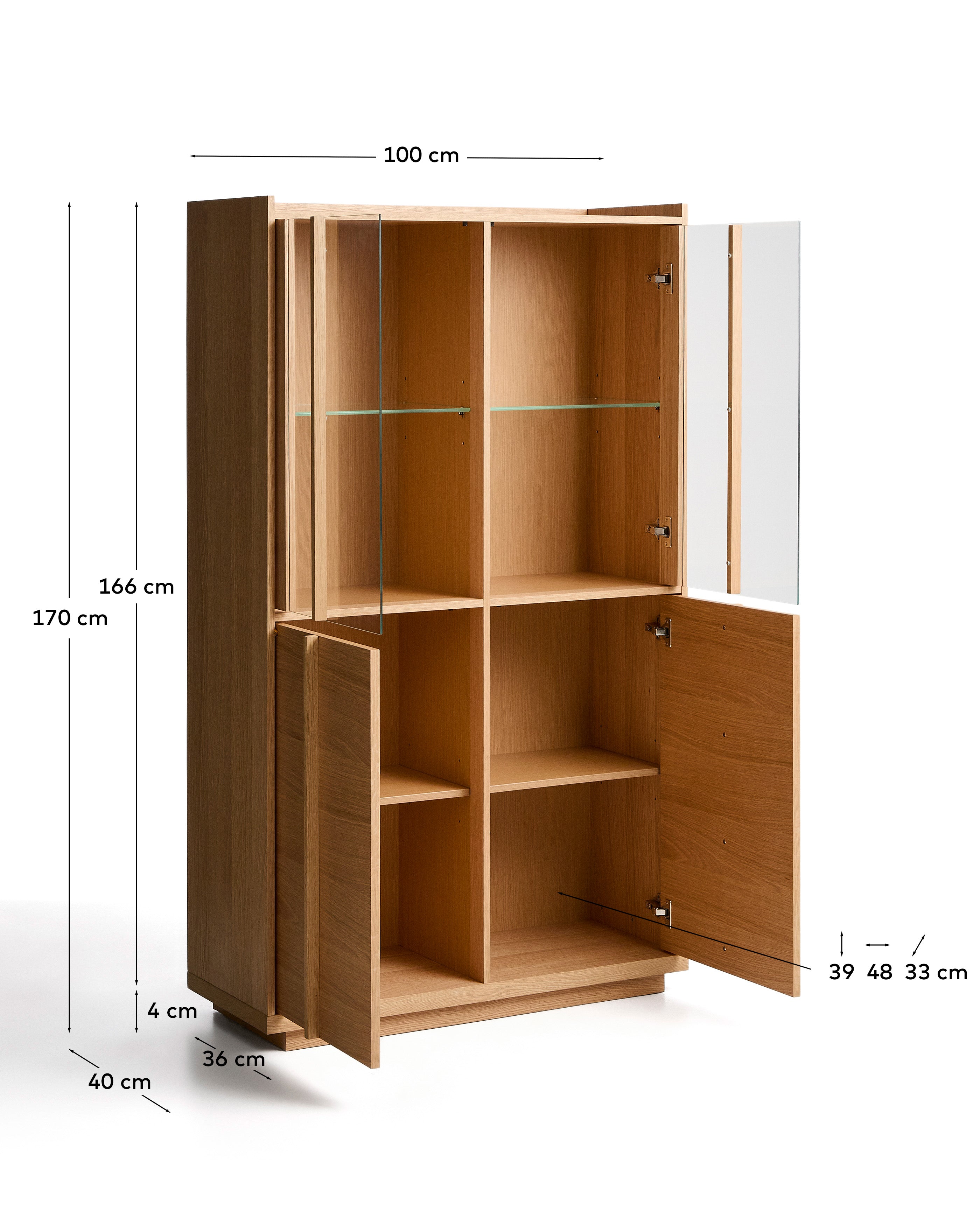 Onix display cabinet in solid oak and oak veneer, natural tone finish, 100 x 170 cm FSC Mix Credit