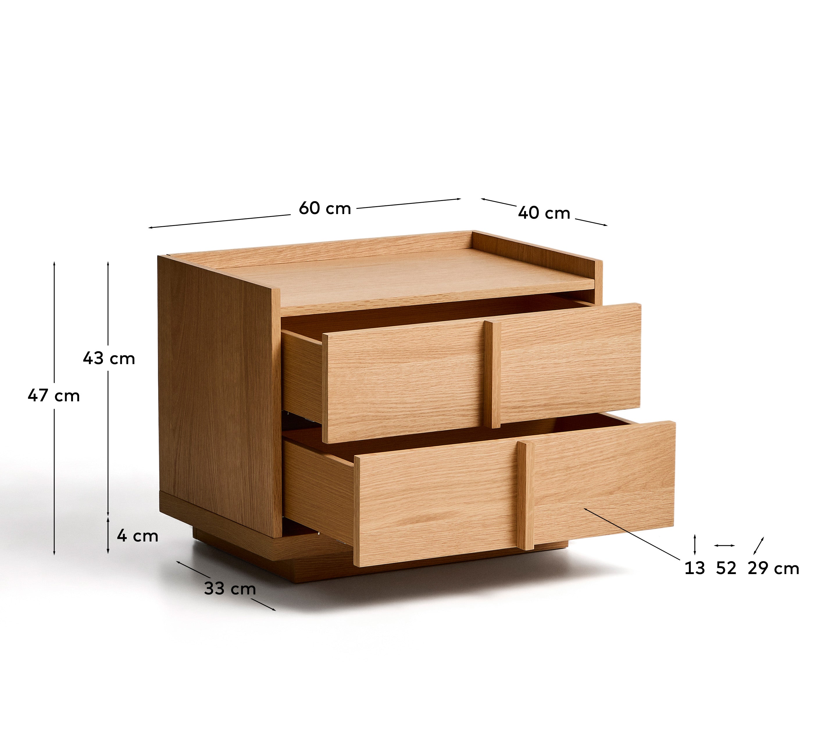 Onix bedside table, 2 drawers, oak veneer in a natural tone finish, 60 x 47 cm FSC Mix Credit