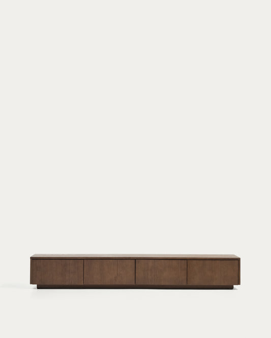 TV komoda Helvine sa 4 fioke od furnira jasena sa završnom obradom u tonu oraha 200 x 30 cm FSC 100%