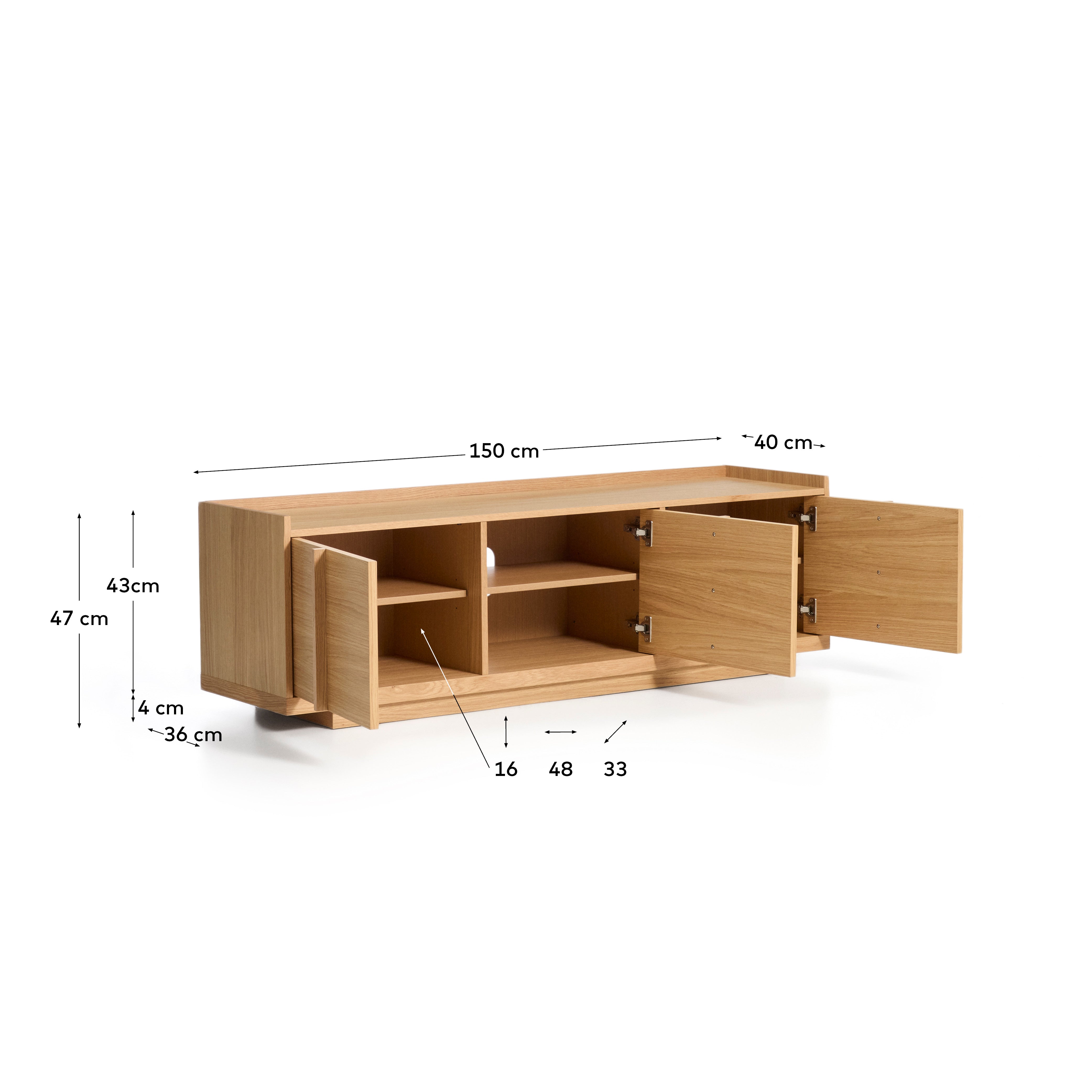 Onix TV stand with an oak veneer in a natural tone finish, 150 x 47 cm FSC Mix Credit