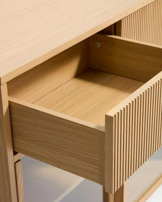 Helvine 5-door, 5-drawer sideboard in oak veneer and tempered glass 242x80cm FSC 100%