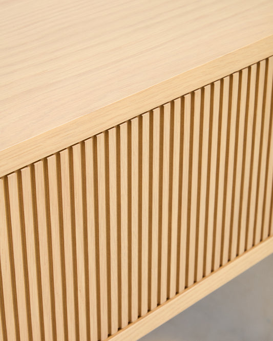 Helvine 5-door, 5-drawer sideboard in oak veneer and tempered glass 242x80cm FSC 100%