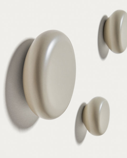 Nadue set of 3 wall hooks in solid beech wood with a gray finish