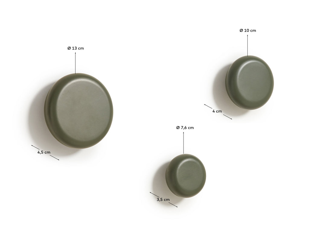 Nadue set od 3 zidne kuke od punog bukovog drveta sa zelenom završnom obradom