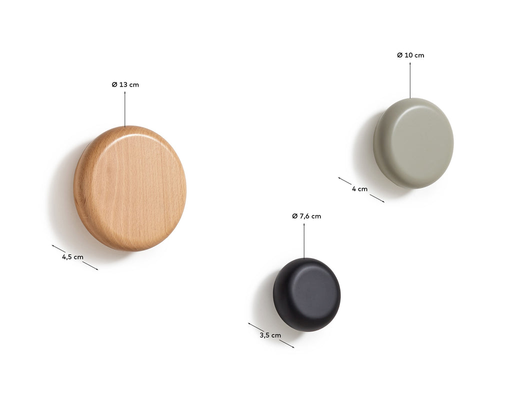 Nadue set od 3 zidne kuke od punog bukovog drveta sa prirodnom, sivom i crnom završnom obradom