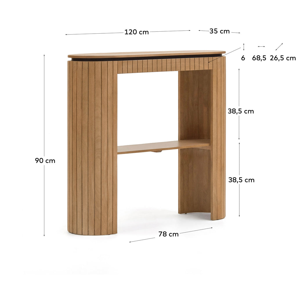 Licia console table with 1 shelf, solid mango wood, 120 x 90 cm