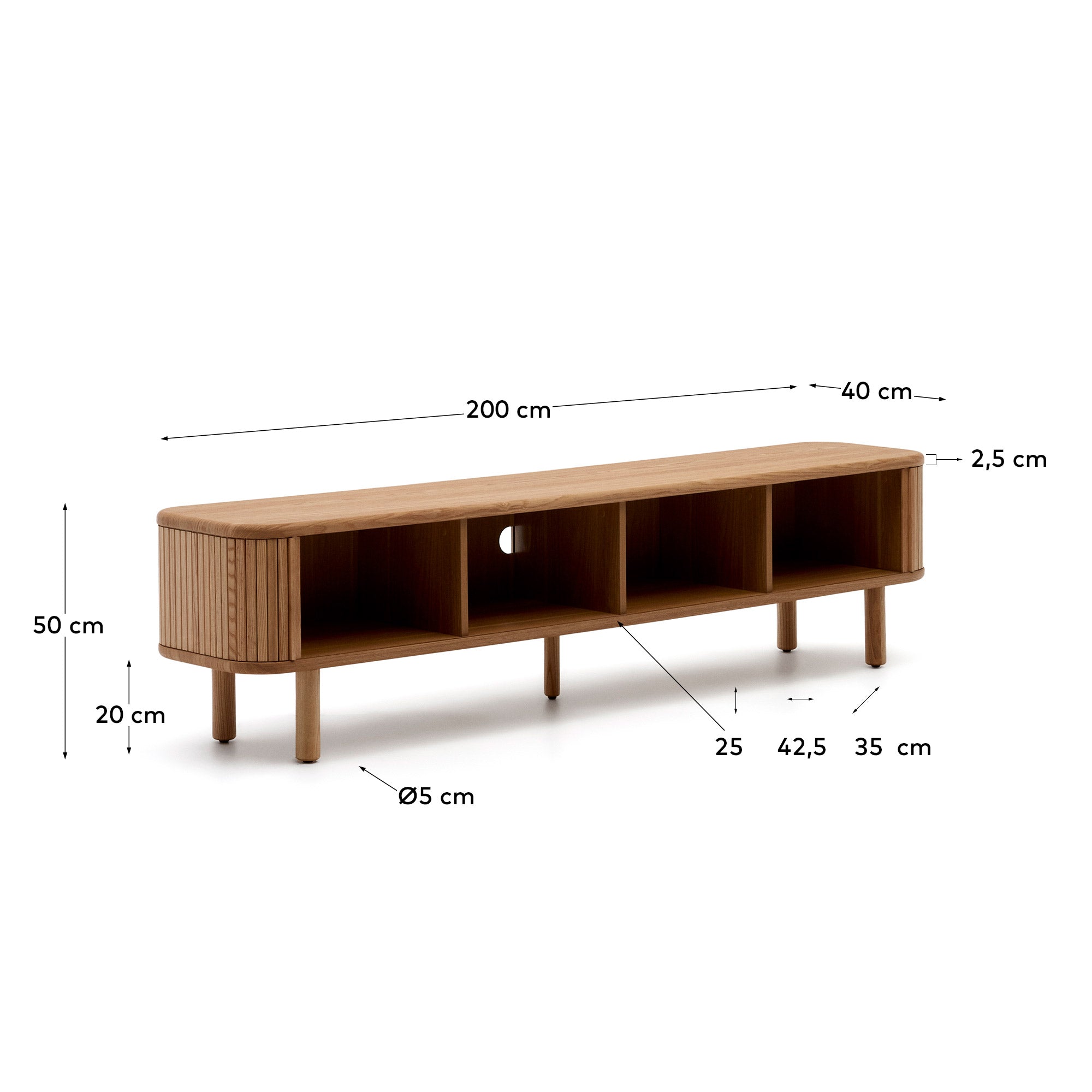 Mailen TV komoda sa 2 vrata od jasenovog furnira, prirodna završna obrada, 200 x 50 cm