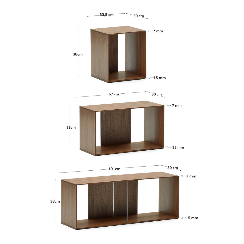 Litto set od 6 modularnih regala u furniru orahovog drveta, 101 x 152 cm