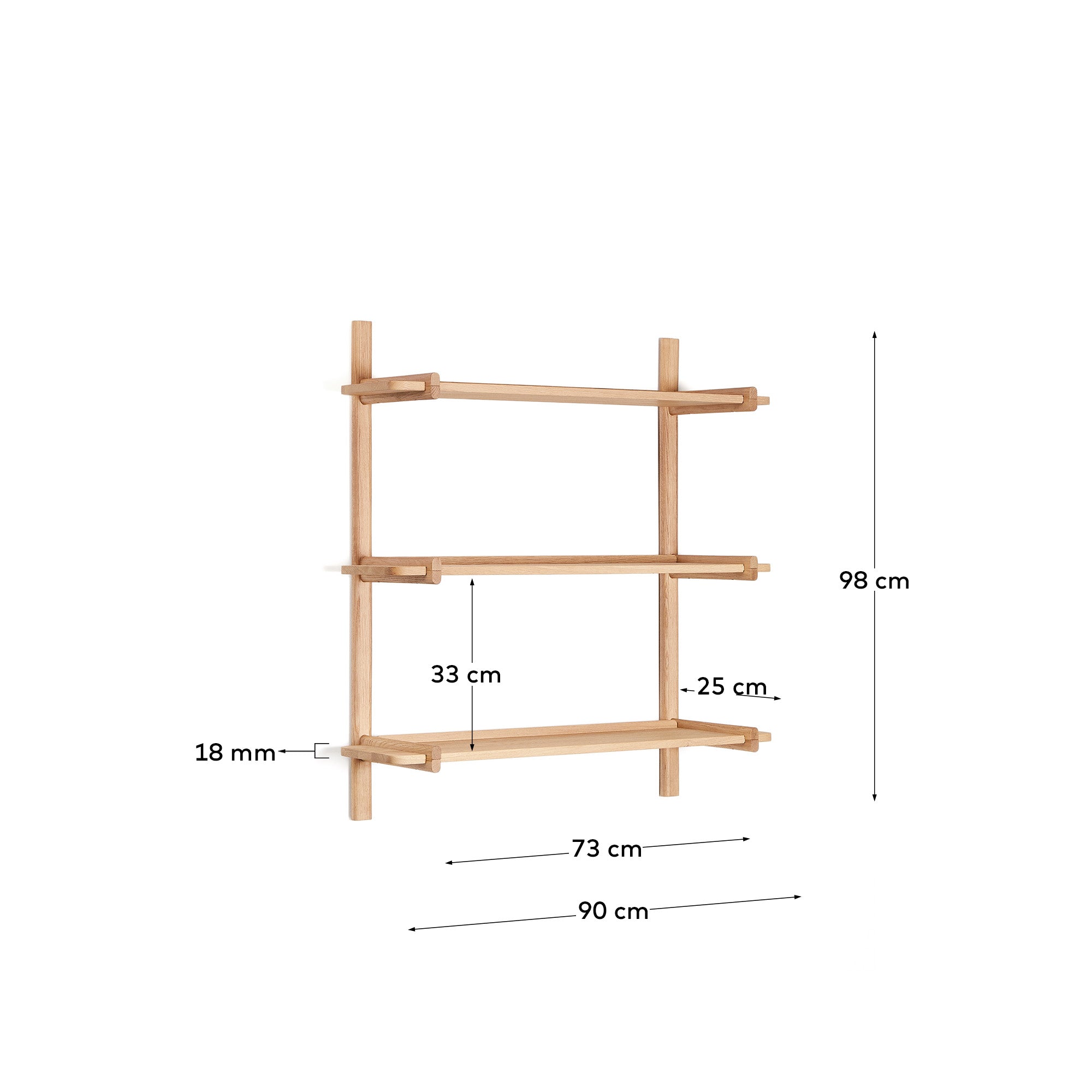 Sitra modular shelf, 3 solid oak wood shelves in a natural finish, 90 cm, FSC Mix Credit