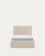 Nahiri beige chenille lift-up storage bed for a 90 x 200 cm mattress
