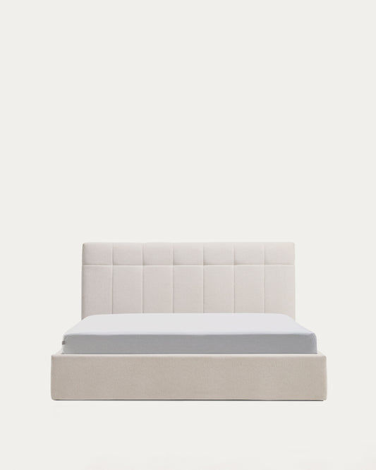 Darnela ecru chenille bed with folding storage base for 160 x 200cm mattress