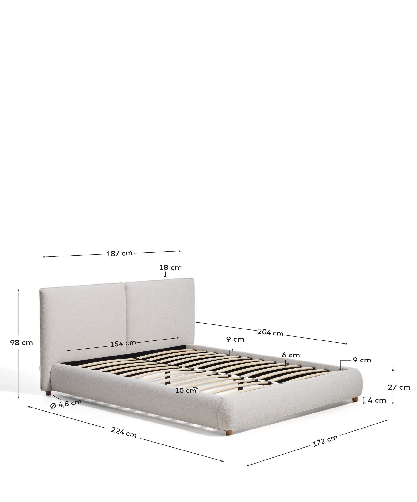 Elerio ecru chenille bed for 150 x 200cm mattress
