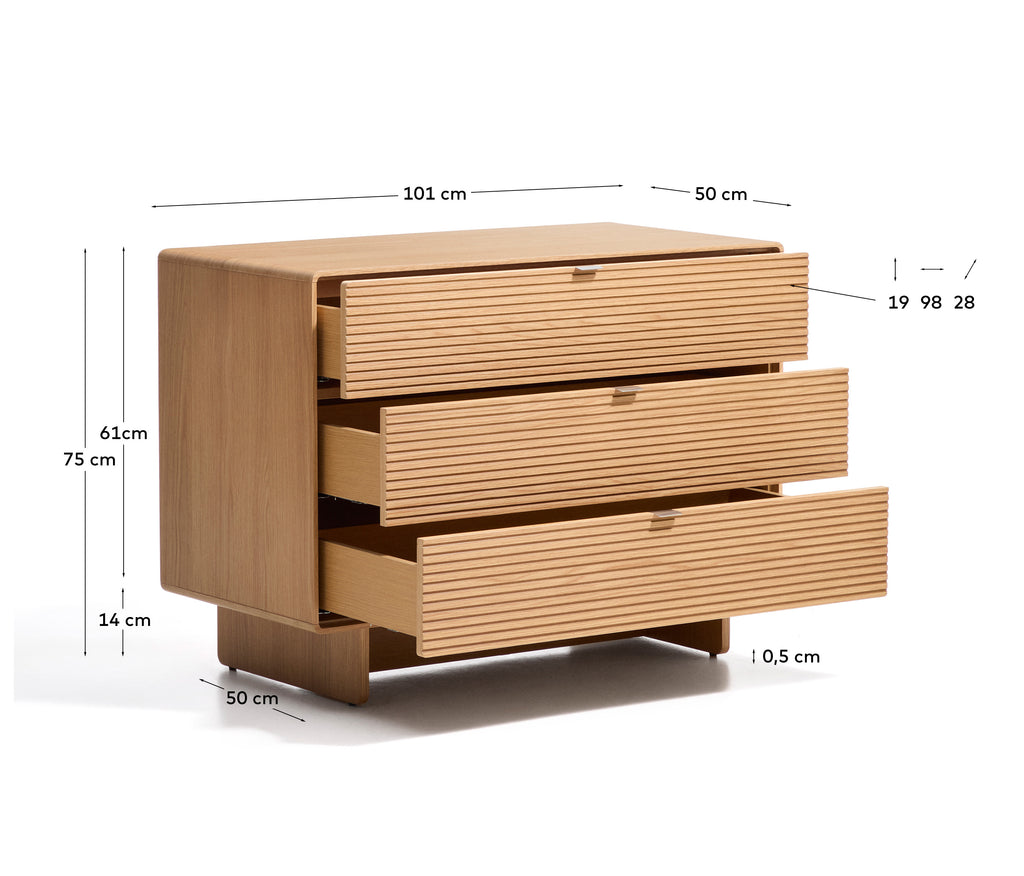 Komoda Norlen sa 3 fioke od furnira hrasta u prirodnoj nijansi FSC Mix Credit 101 x 75 cm