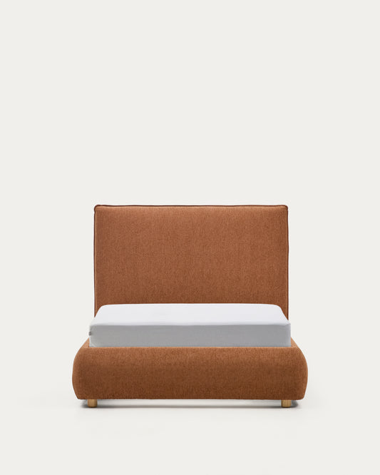 Elerio bed in soft copper chenille for 90 x 200cm mattress