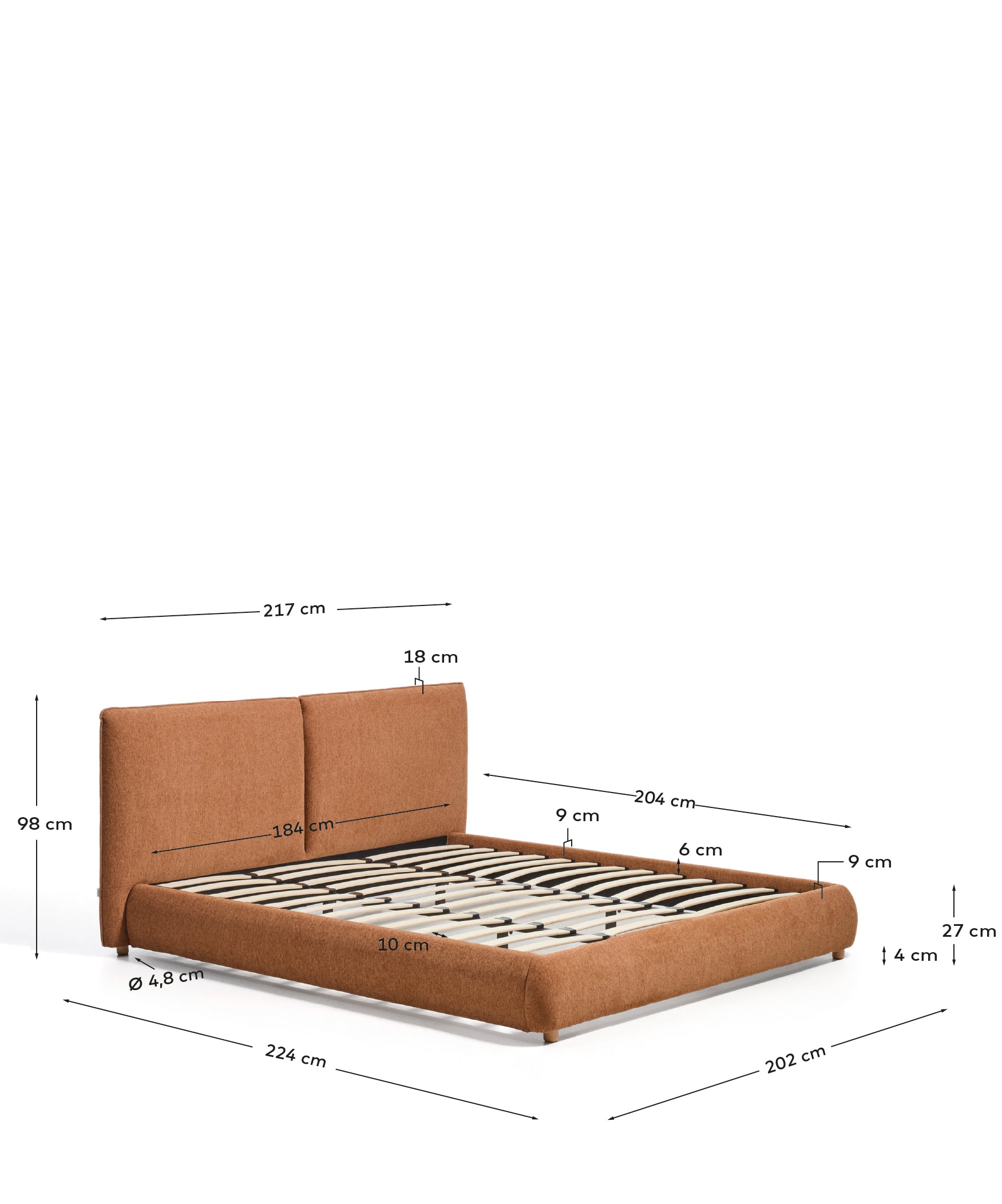 Elerio bed in soft copper chenille for 180 x 200cm mattress