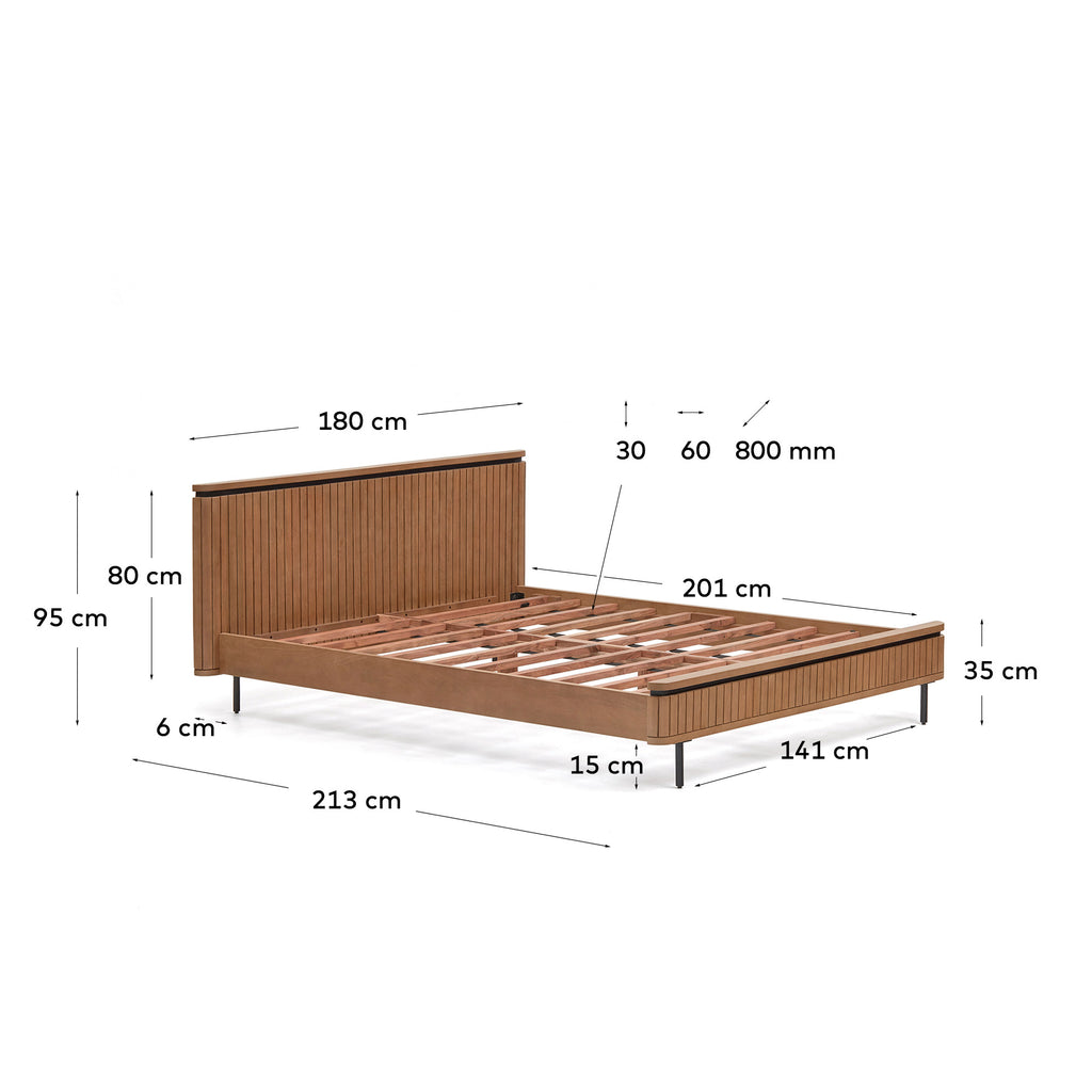 Licia bed made of solid mango wood and black painted metal, for mattress 160 x 200 cm