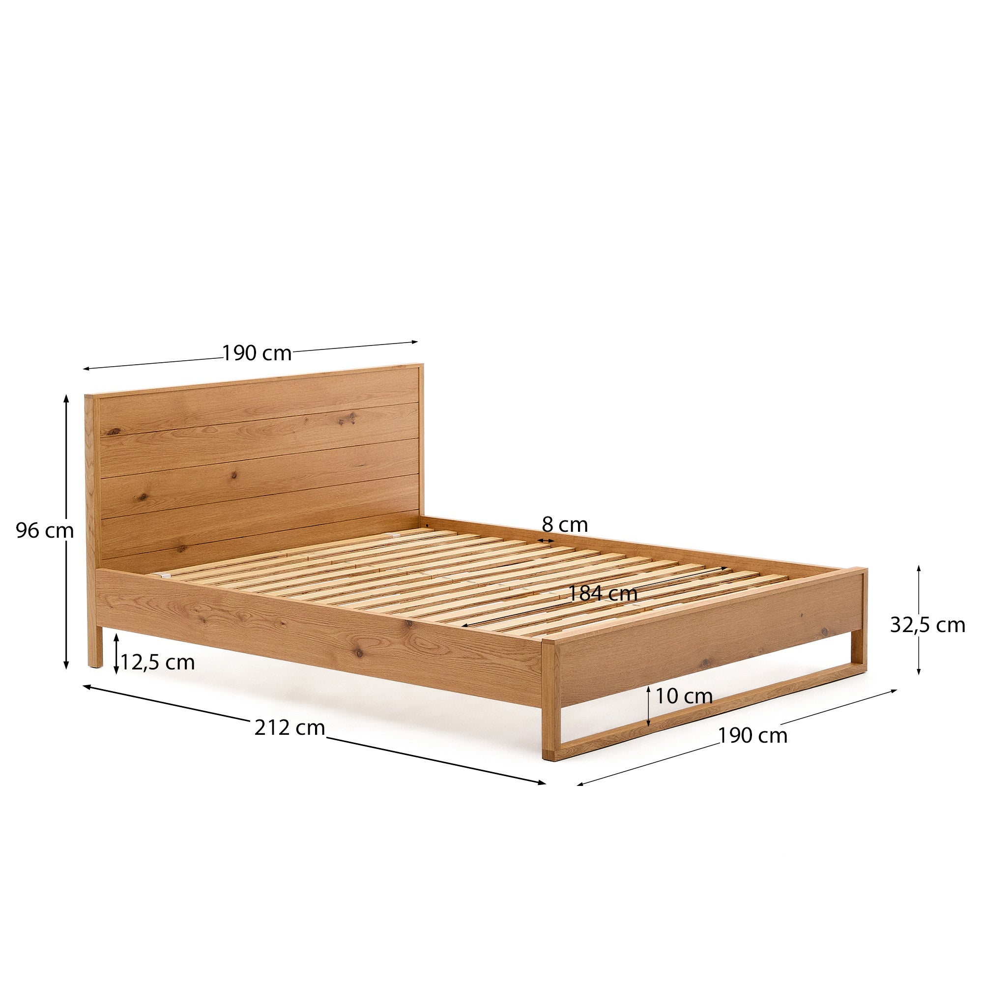 Alguema bed in oak veneer with natural finish for 180 x 200cm mattress