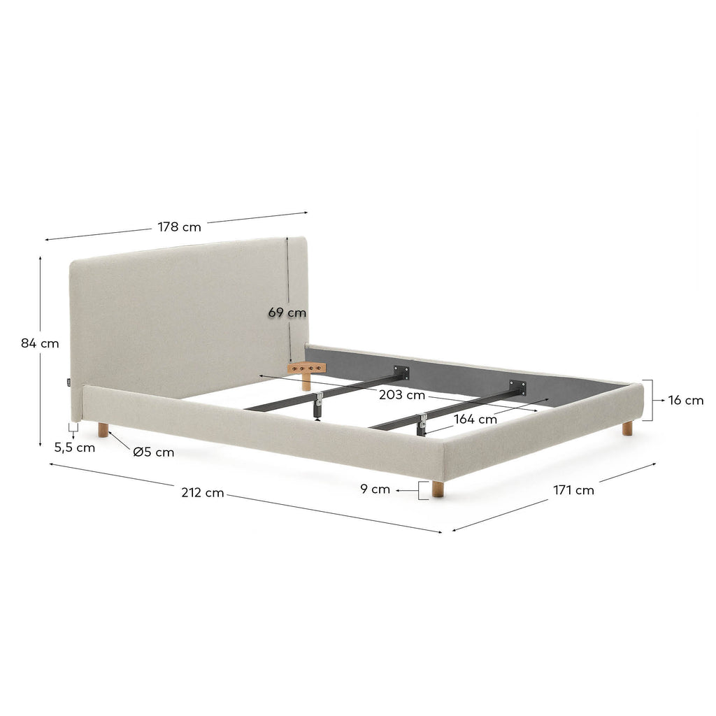 Krevet sa skidivom navlakom Valma od chenille tkanine, braon, sa nogarima od masivnog bukovog drveta za dušek 160 x 200 cm