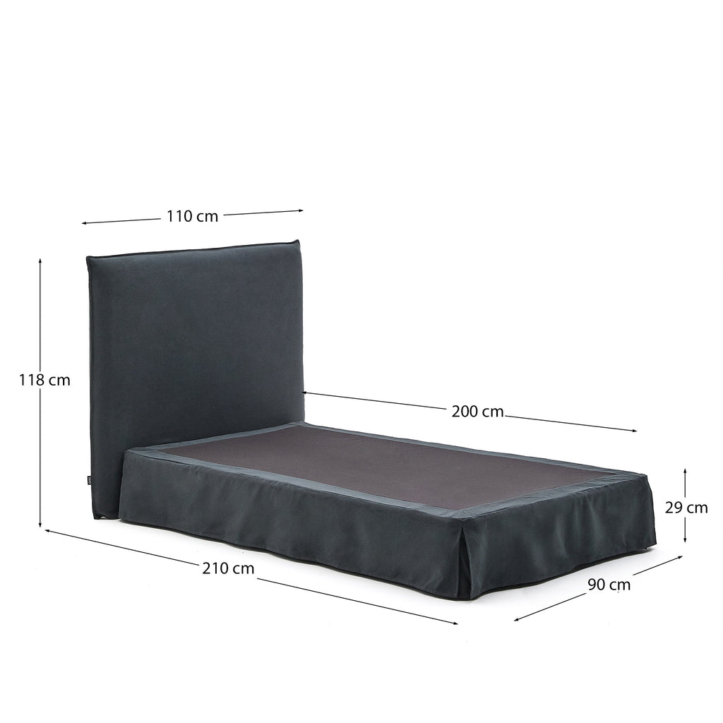 Anthracite gray linen and cotton Jaira bed with removable cover for FSC Mix Credit mattress 90 x 200 cm