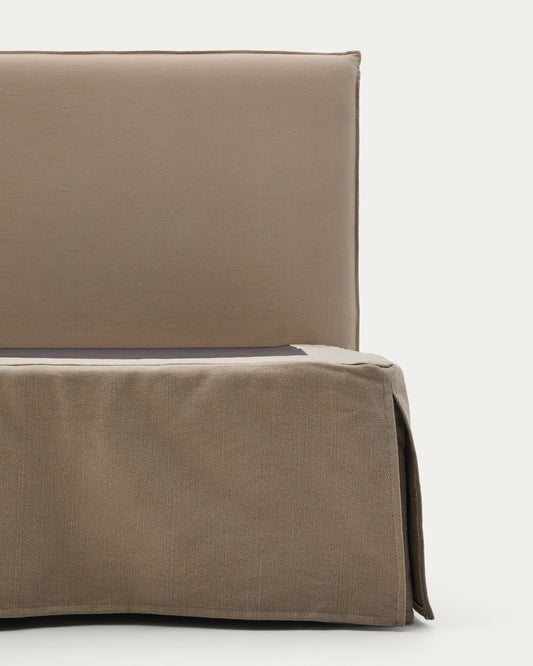 Jaira linen and cotton bed base cover in taupe for a 160 x 200 cm mattress