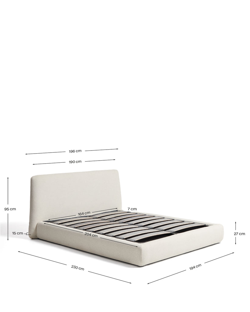 Martina bed with removable covers and folding storage base in ecru chenille for mattress 160 x 200cm FSC Mix Credit